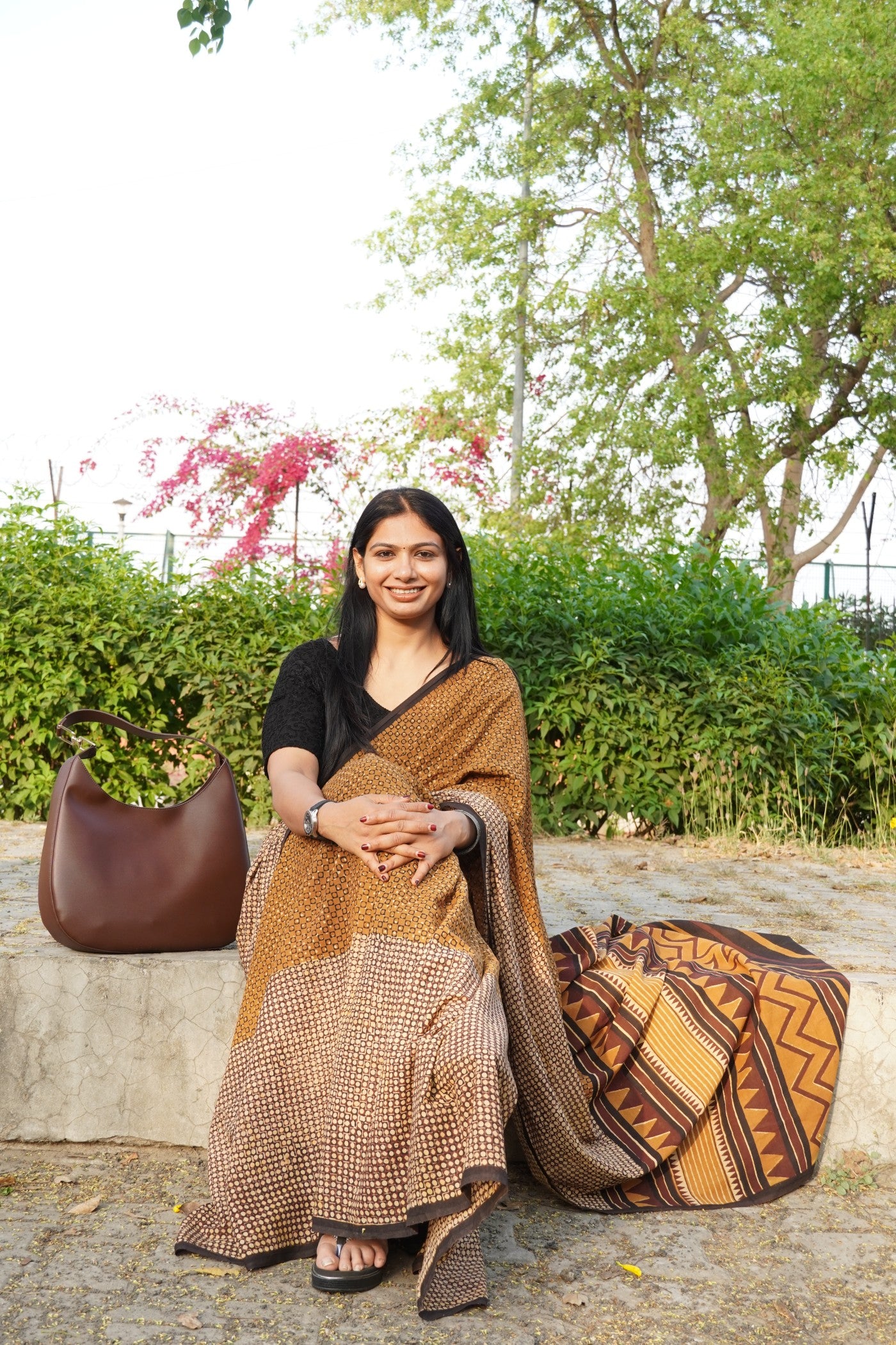 Sanskriti_Mrida Dabu Mustard Cotton Saree