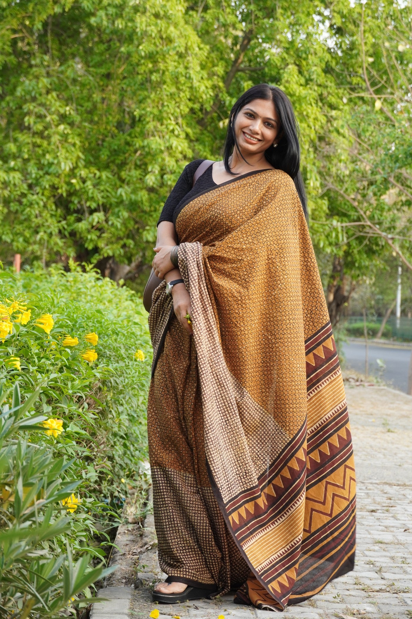 Sanskriti_Mrida Dabu Mustard Cotton Saree