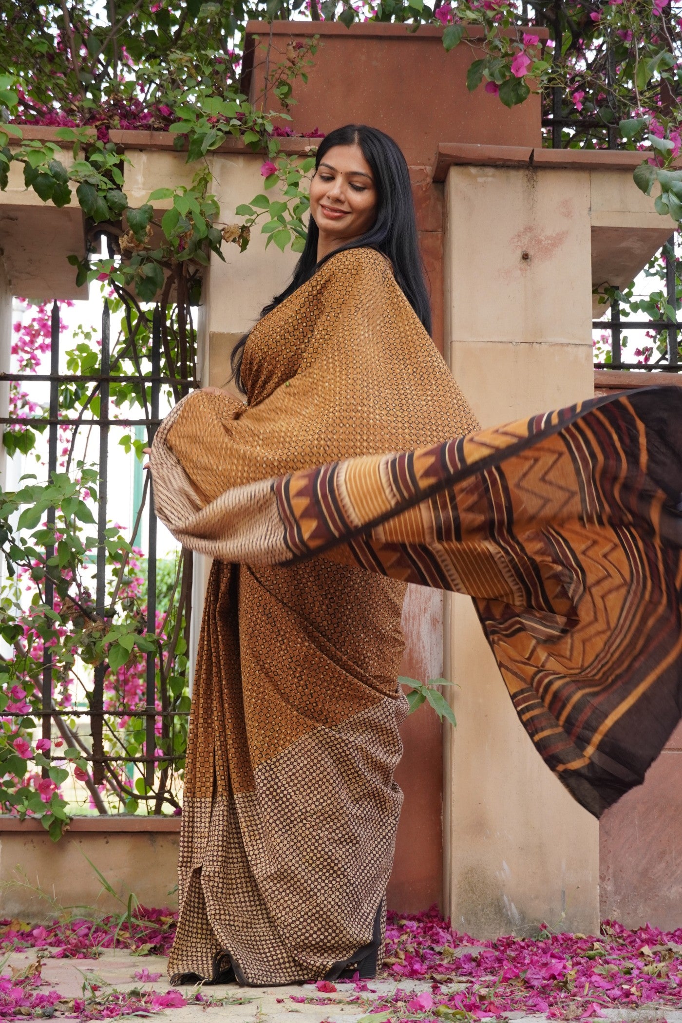 Sanskriti_Mrida Dabu Mustard Cotton Saree