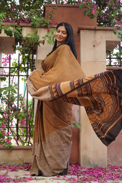 Sanskriti_Mrida Dabu Mustard Cotton Saree