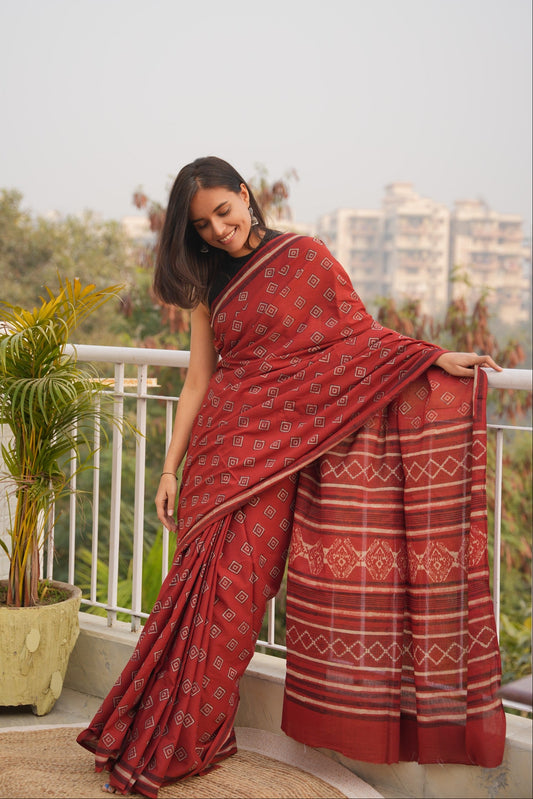 Roohi_Heritage Dabu Hand Block Printed Pure Cotton Saree