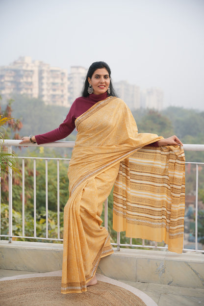 Shobhita_Mrida Dabu Mustard Cotton Saree