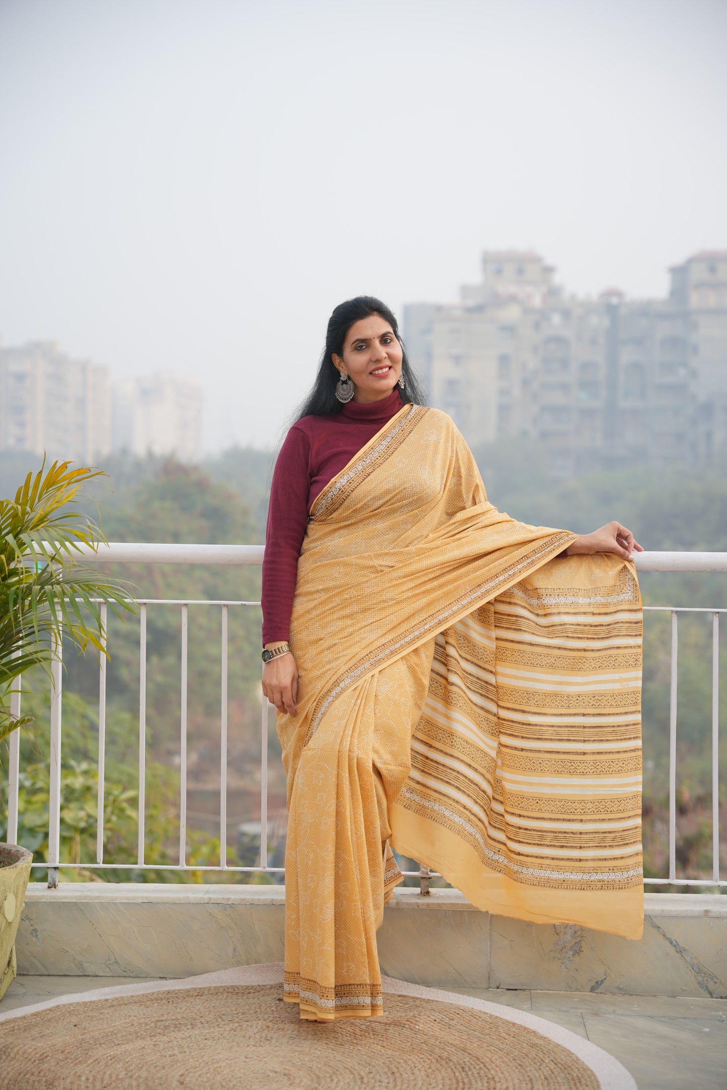 Shobhita_Mrida Dabu Mustard Cotton Saree