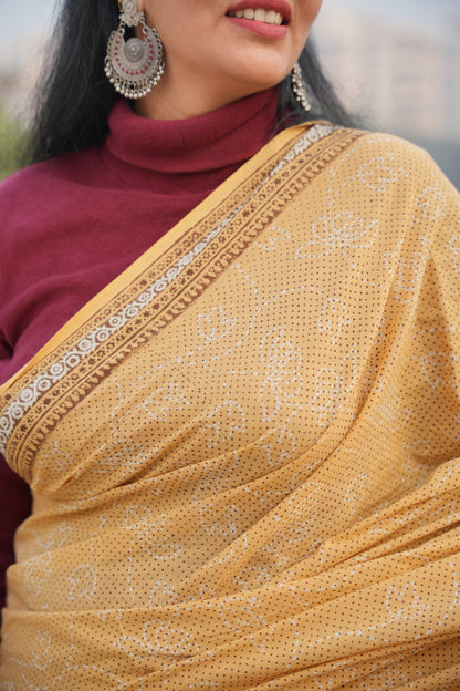 Shobhita_Mrida Dabu Mustard Cotton Saree
