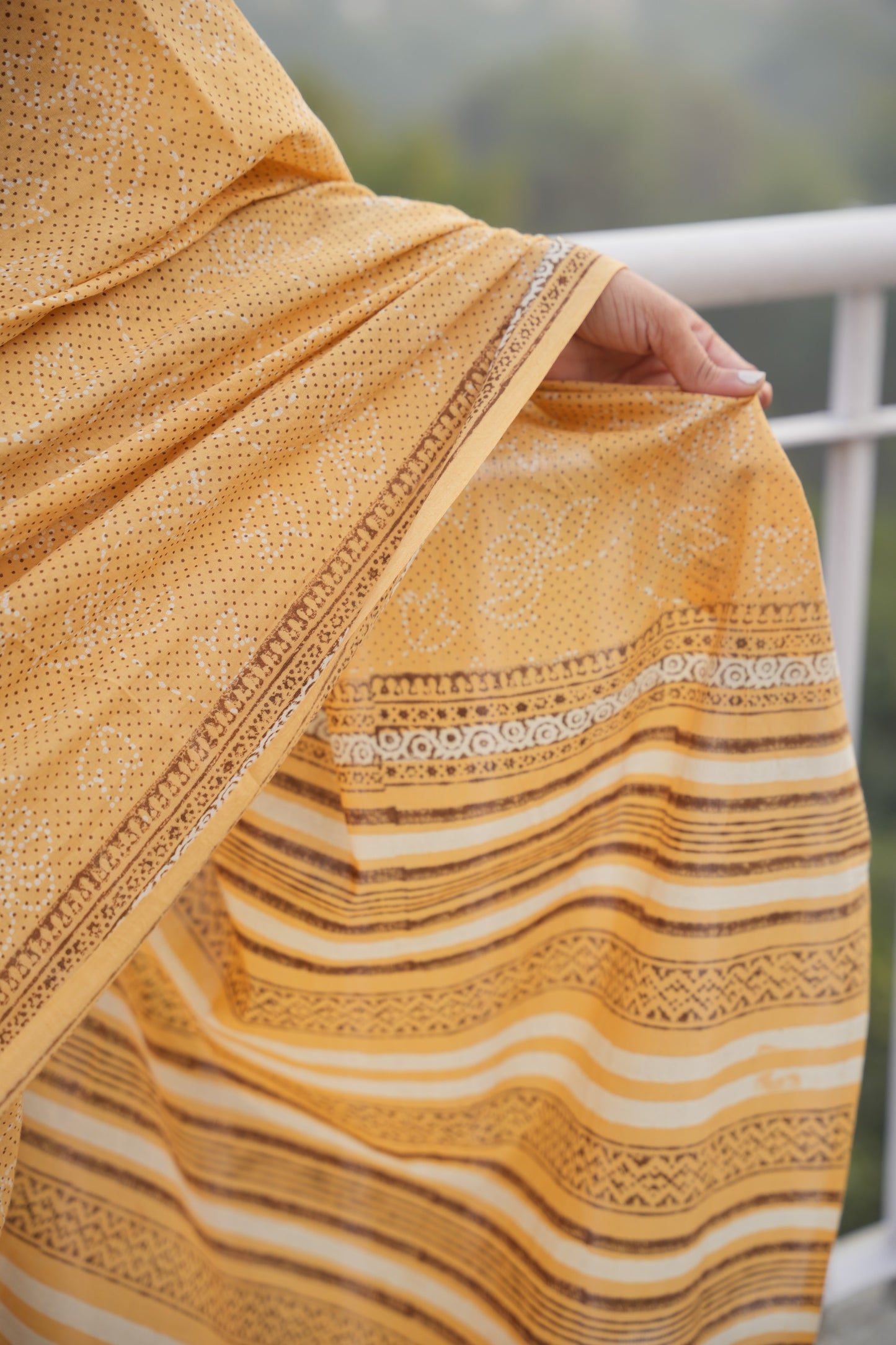 Shobhita_Mrida Dabu Mustard Cotton Saree