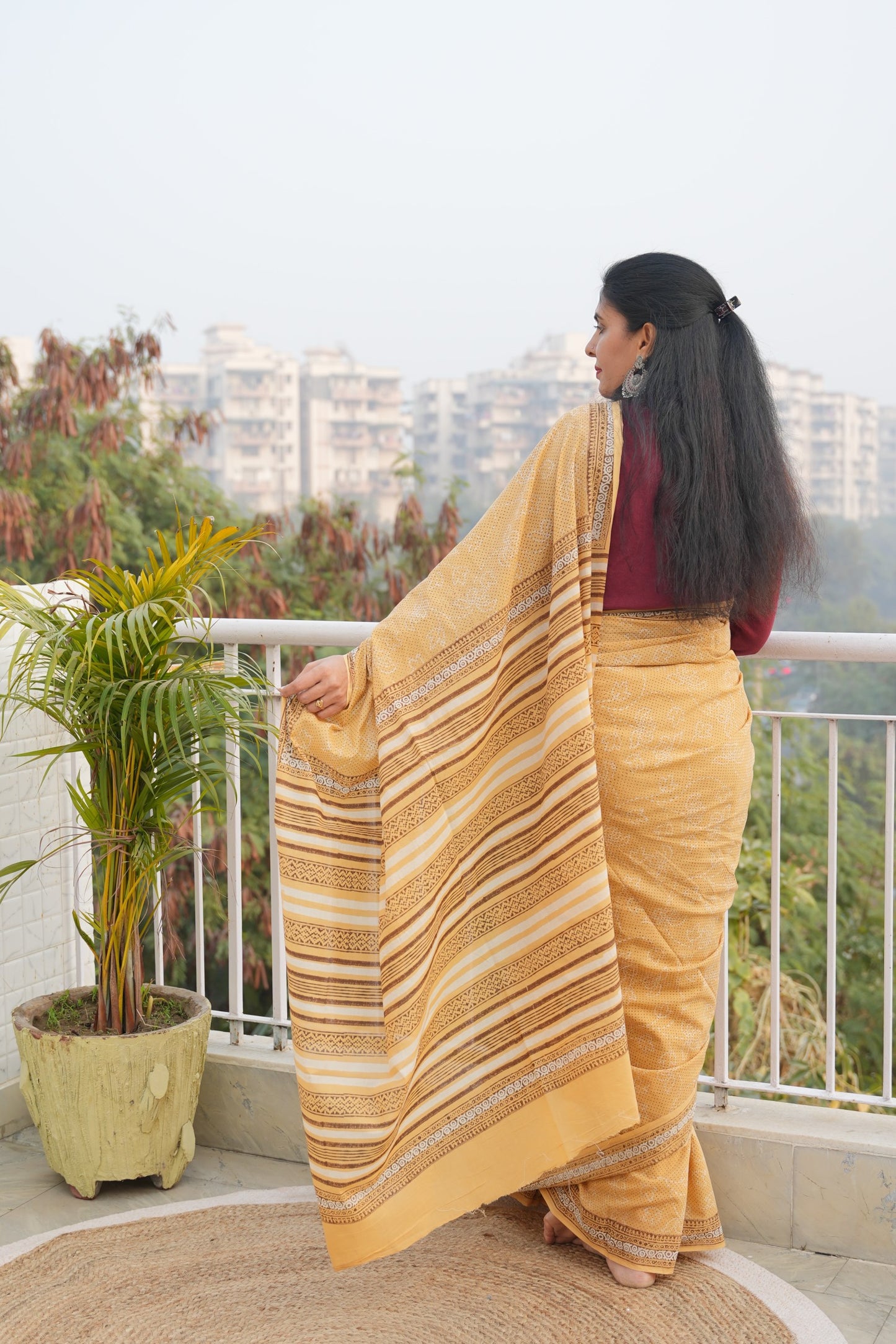 Shobhita_Mrida Dabu Mustard Cotton Saree