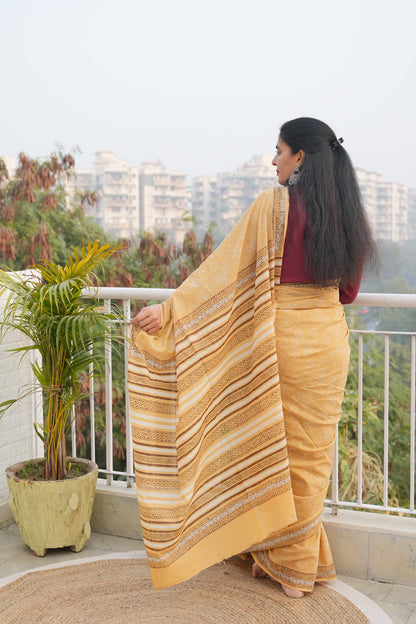 Shobhita_Mrida Dabu Mustard Cotton Saree