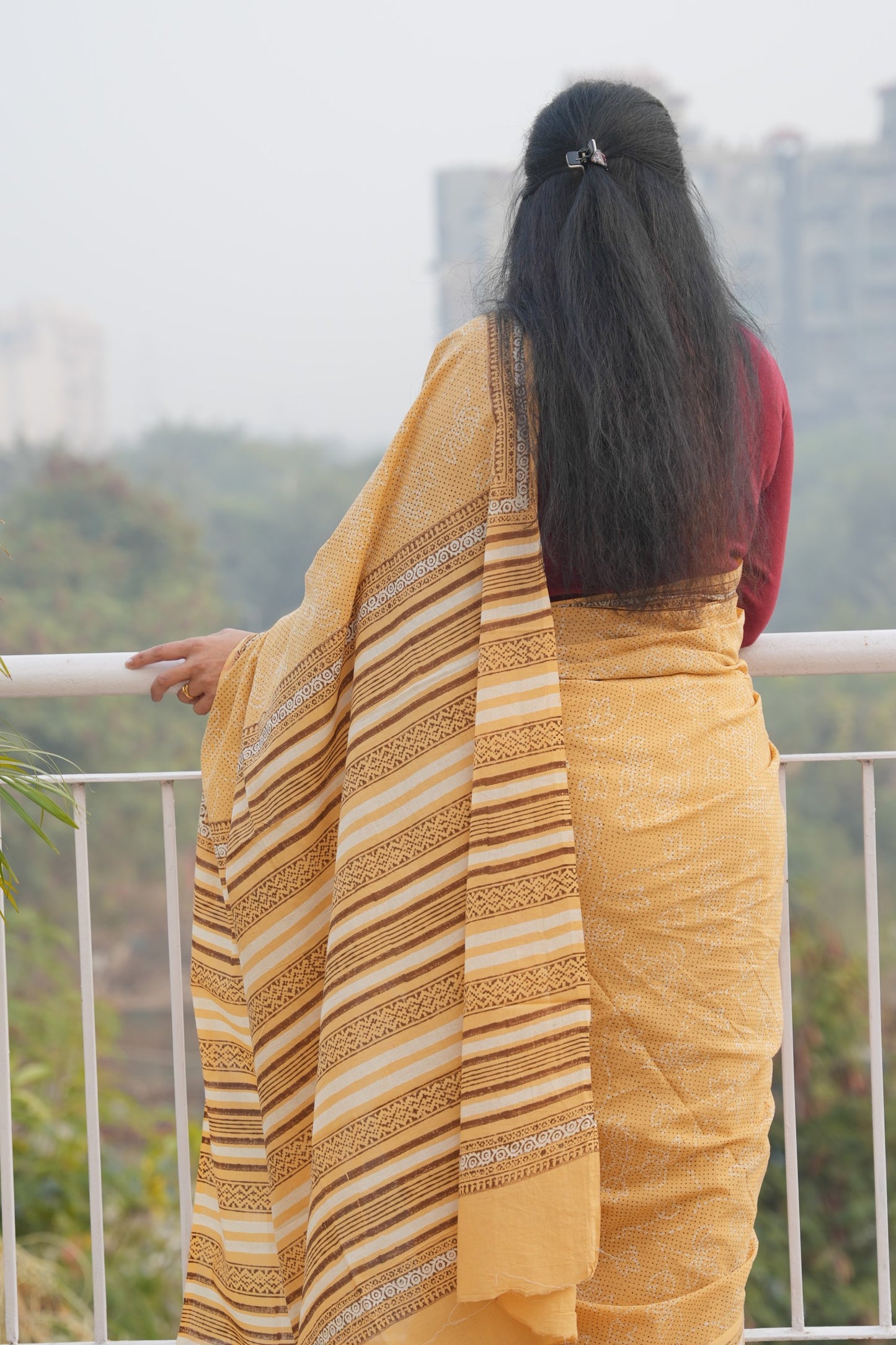 Shobhita_Mrida Dabu Mustard Cotton Saree