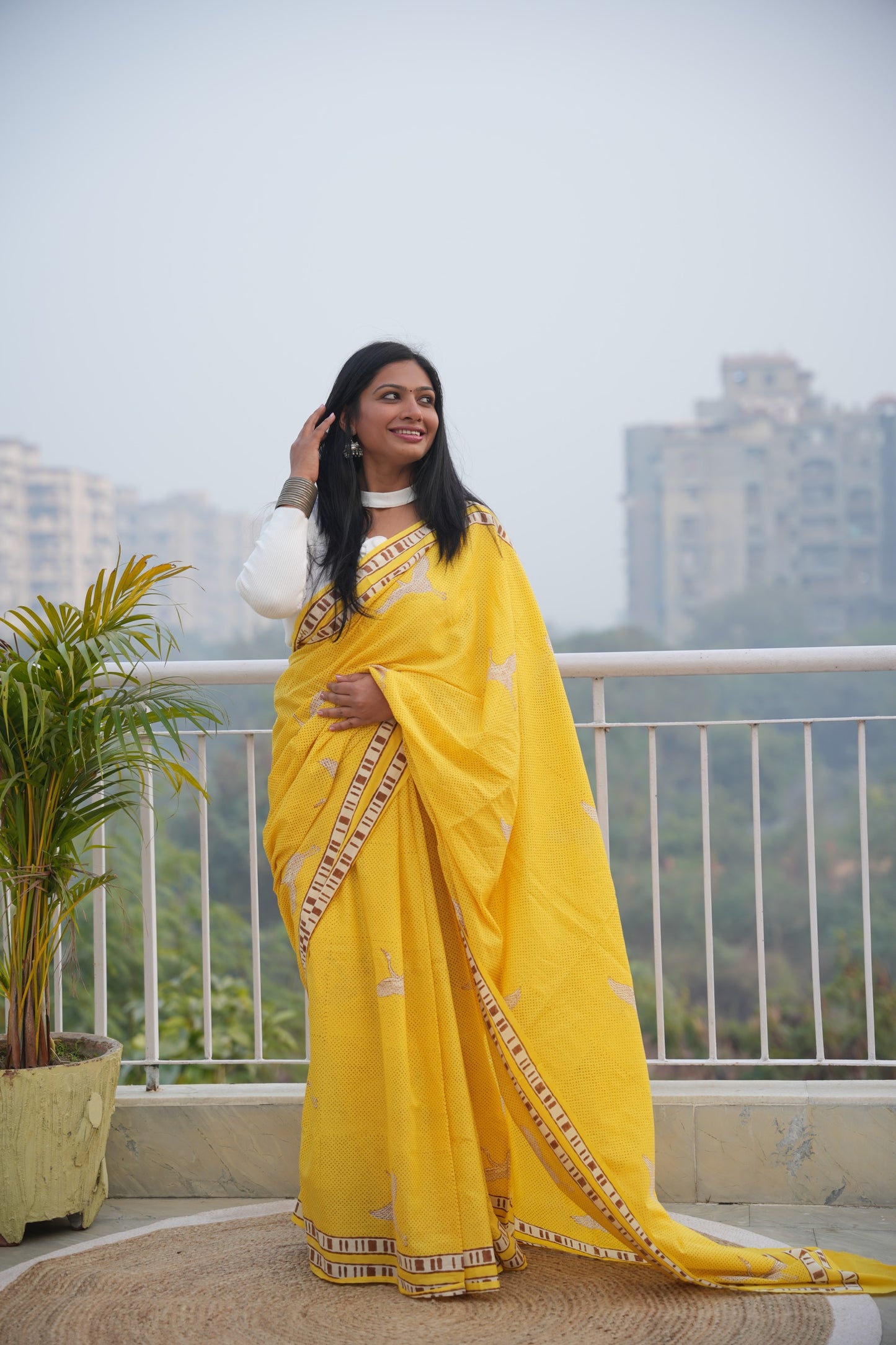 Sonika_Mrida Dabu Yellow Cotton Saree