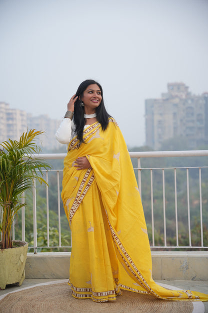Sonika_Mrida Dabu Yellow Cotton Saree