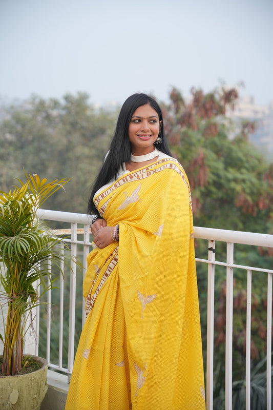 Sonika_Mrida Dabu Yellow Cotton Saree