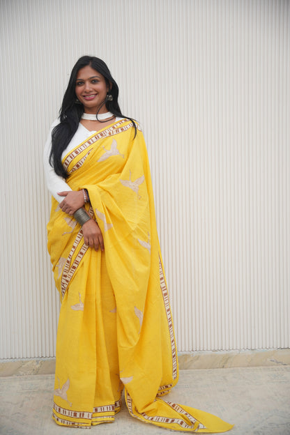 Sonika_Mrida Dabu Yellow Cotton Saree