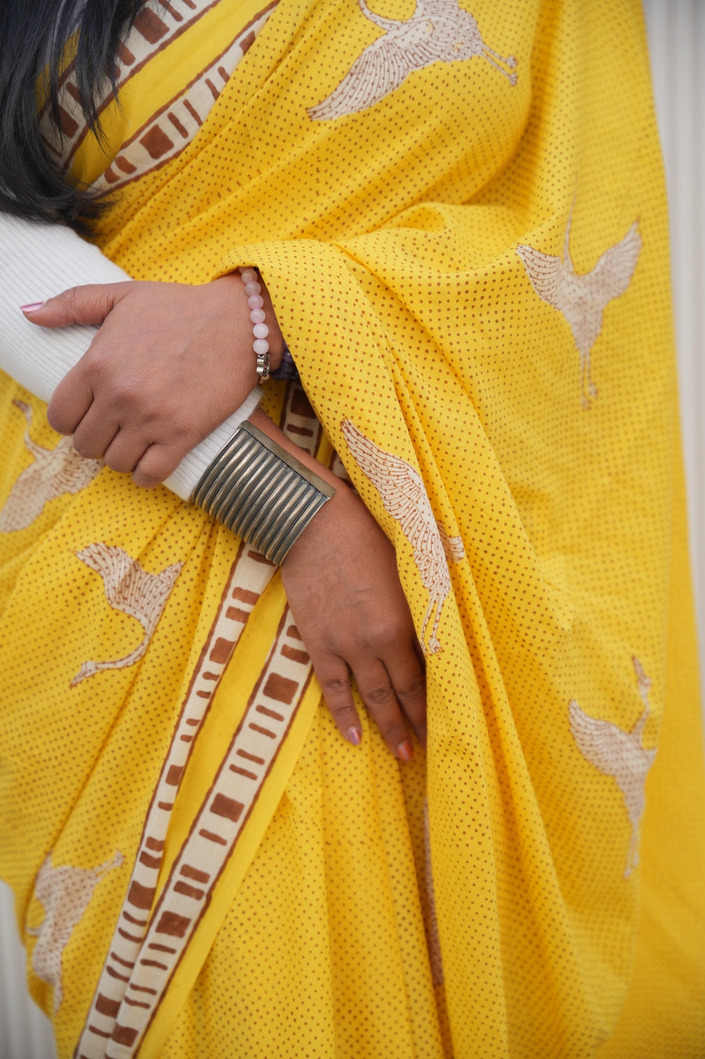 Sonika_Mrida Dabu Yellow Cotton Saree