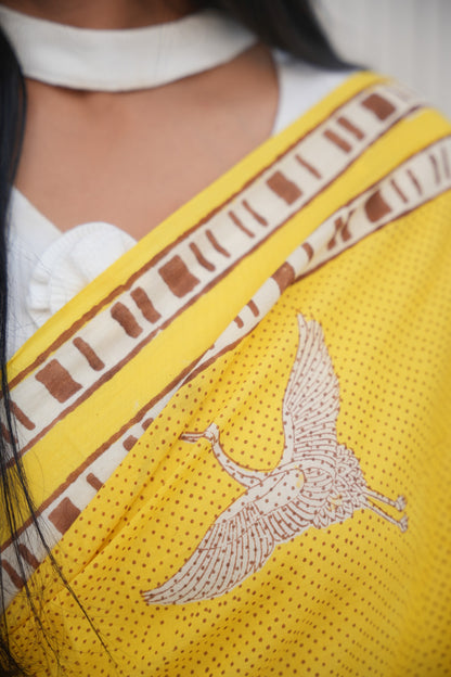 Sonika_Mrida Dabu Yellow Cotton Saree