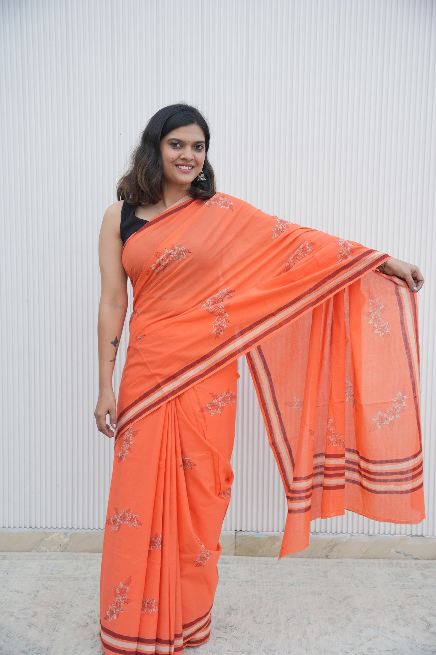Oorvi_Heritage Dabu Hand Block Printed Pure Cotton Saree