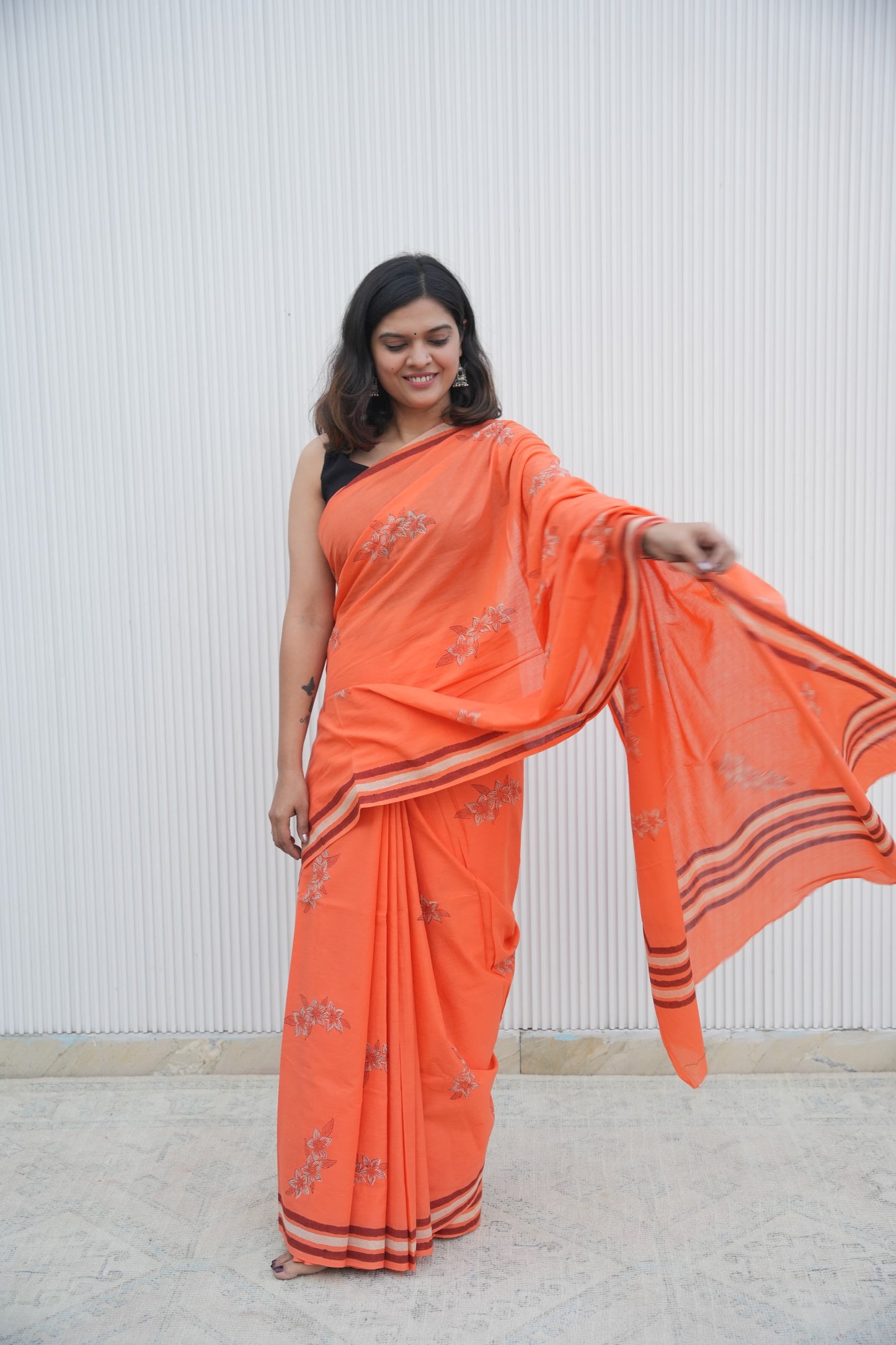 Oorvi_Heritage Dabu Hand Block Printed Pure Cotton Saree