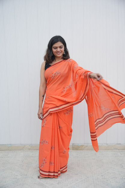 Oorvi_Heritage Dabu Hand Block Printed Pure Cotton Saree