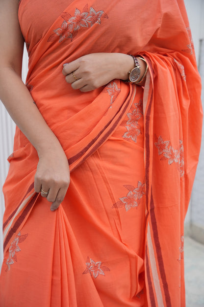 Oorvi_Heritage Dabu Hand Block Printed Pure Cotton Saree