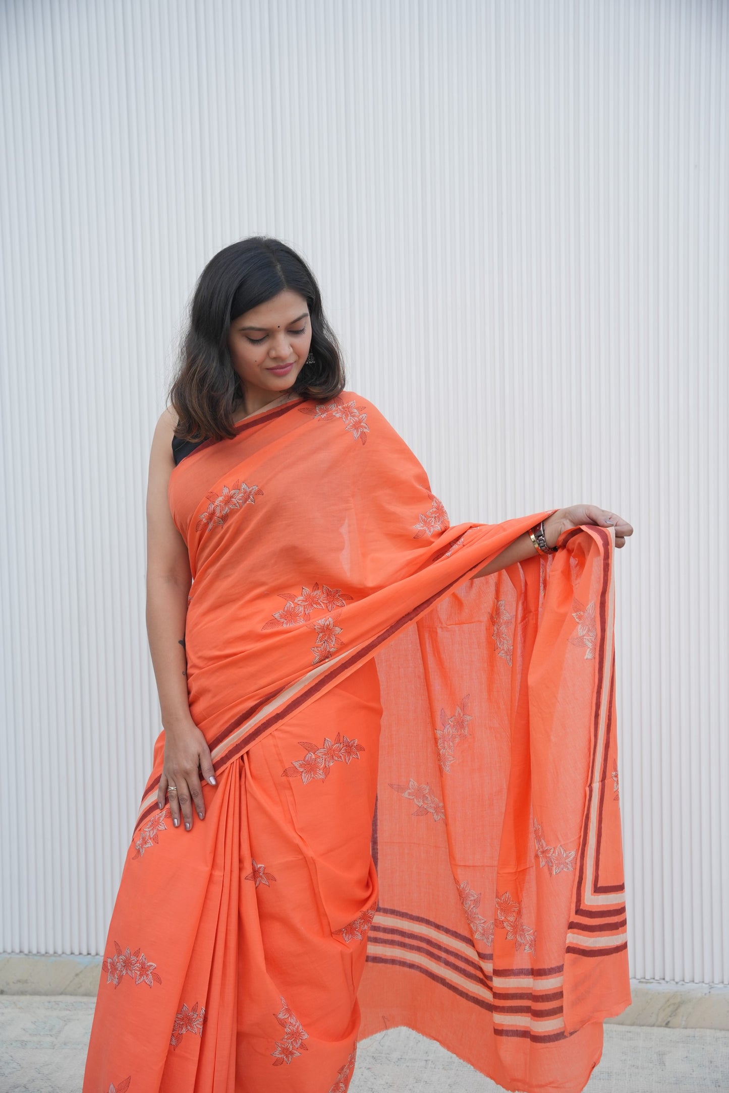 Oorvi_Heritage Dabu Hand Block Printed Pure Cotton Saree
