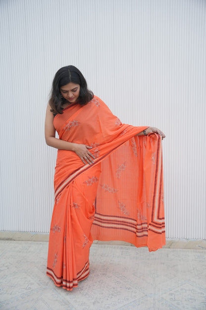 Oorvi_Heritage Dabu Hand Block Printed Pure Cotton Saree