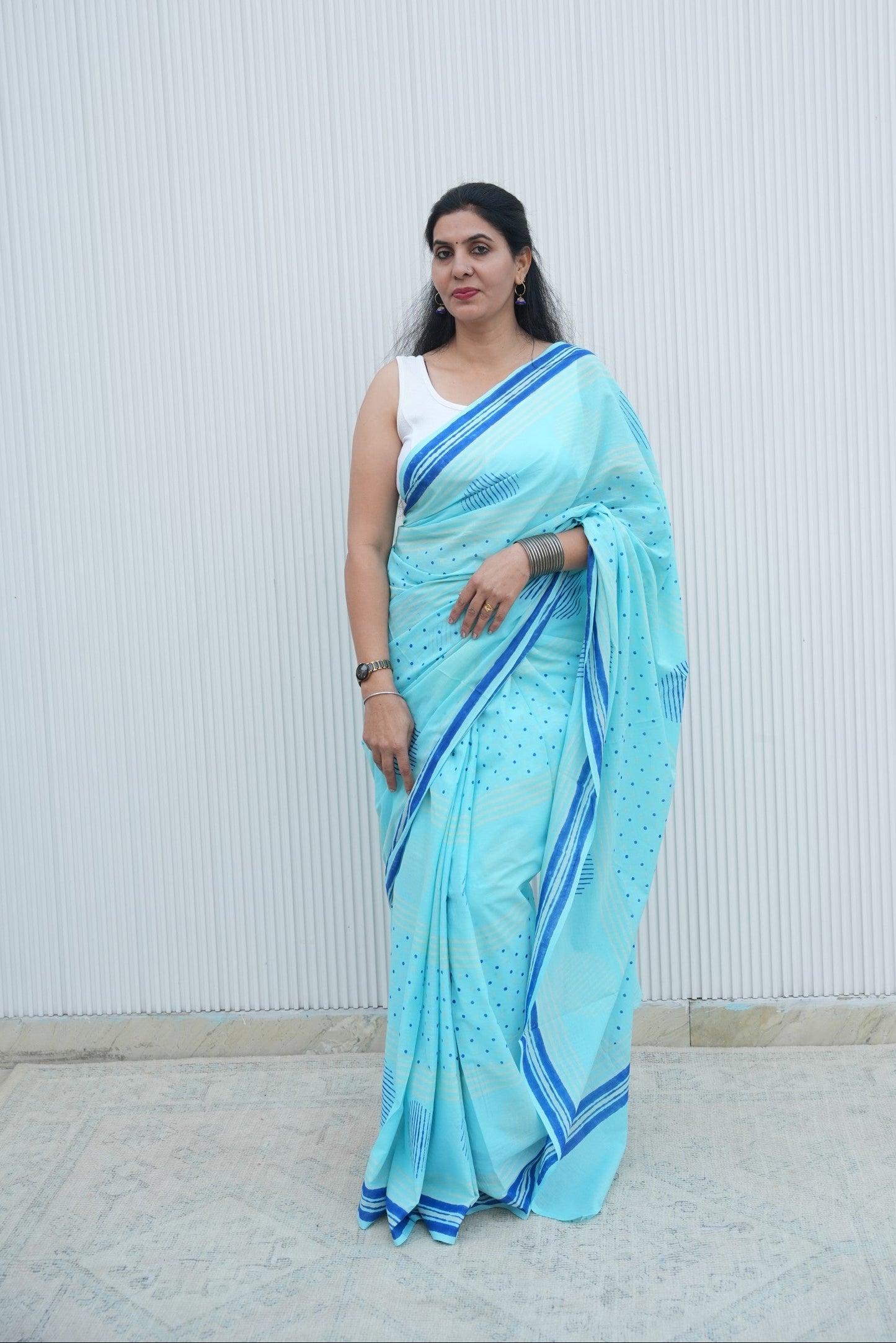 Neethi_Mrida Dabu Blue Cotton Saree