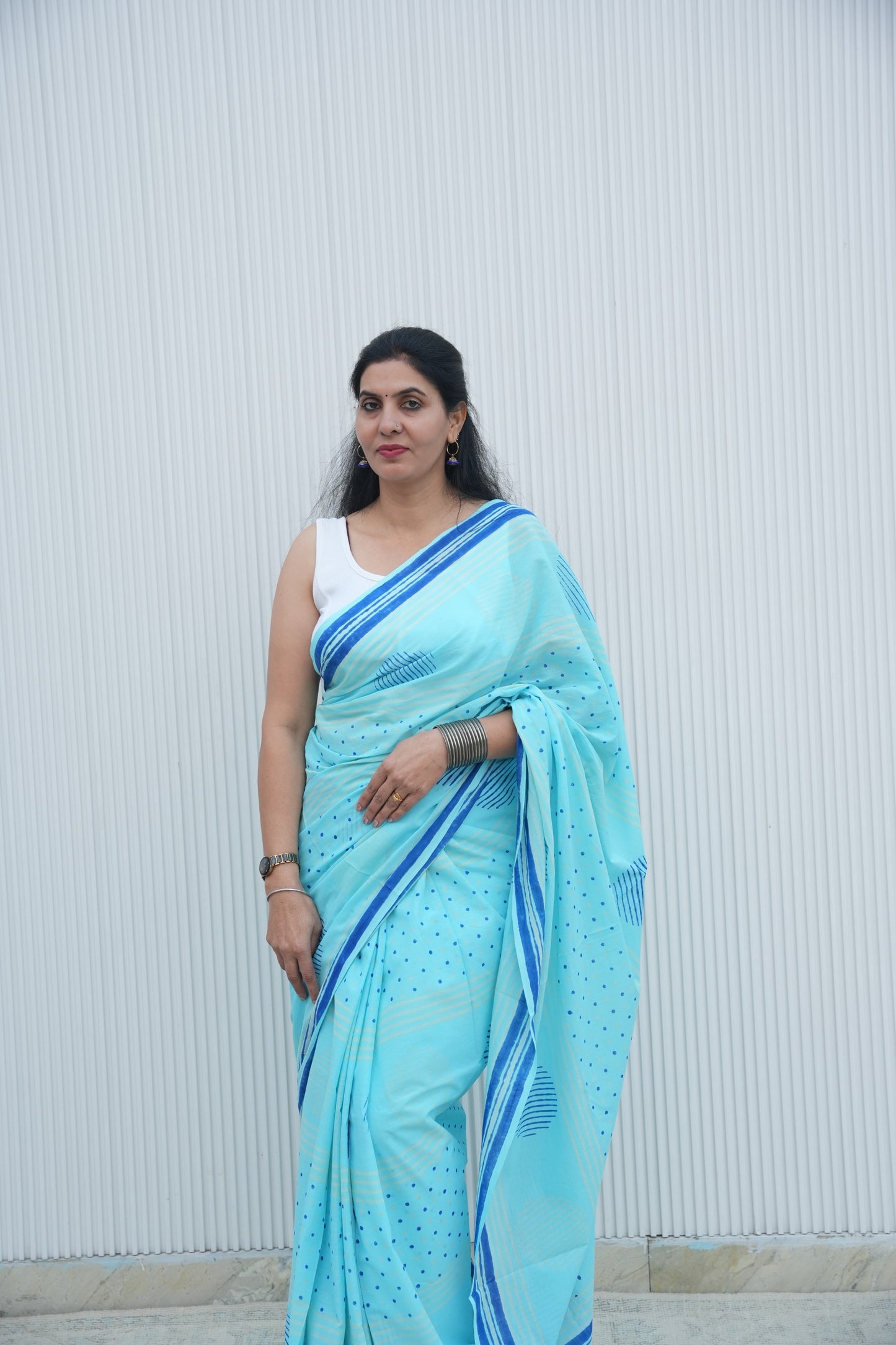 Neethi_Mrida Dabu Blue Cotton Saree