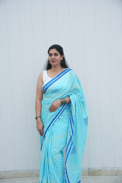 Neethi_Mrida Dabu Blue Cotton Saree