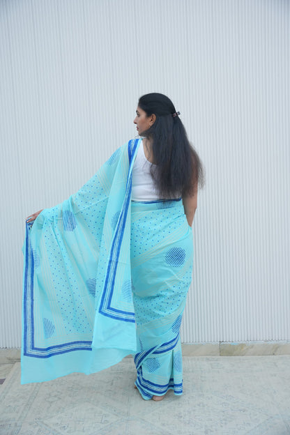 Neethi_Mrida Dabu Blue Cotton Saree