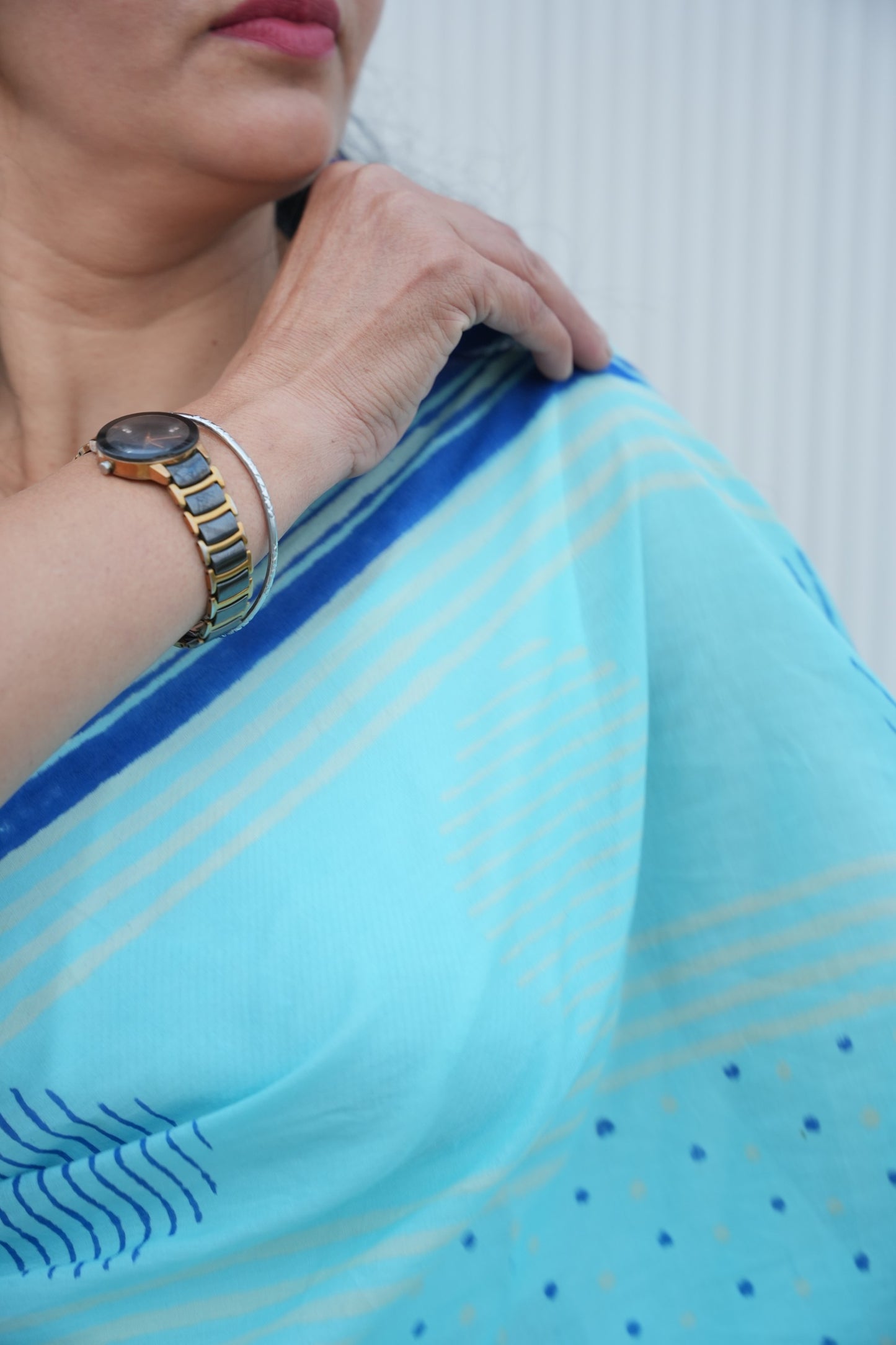 Neethi_Mrida Dabu Blue Cotton Saree