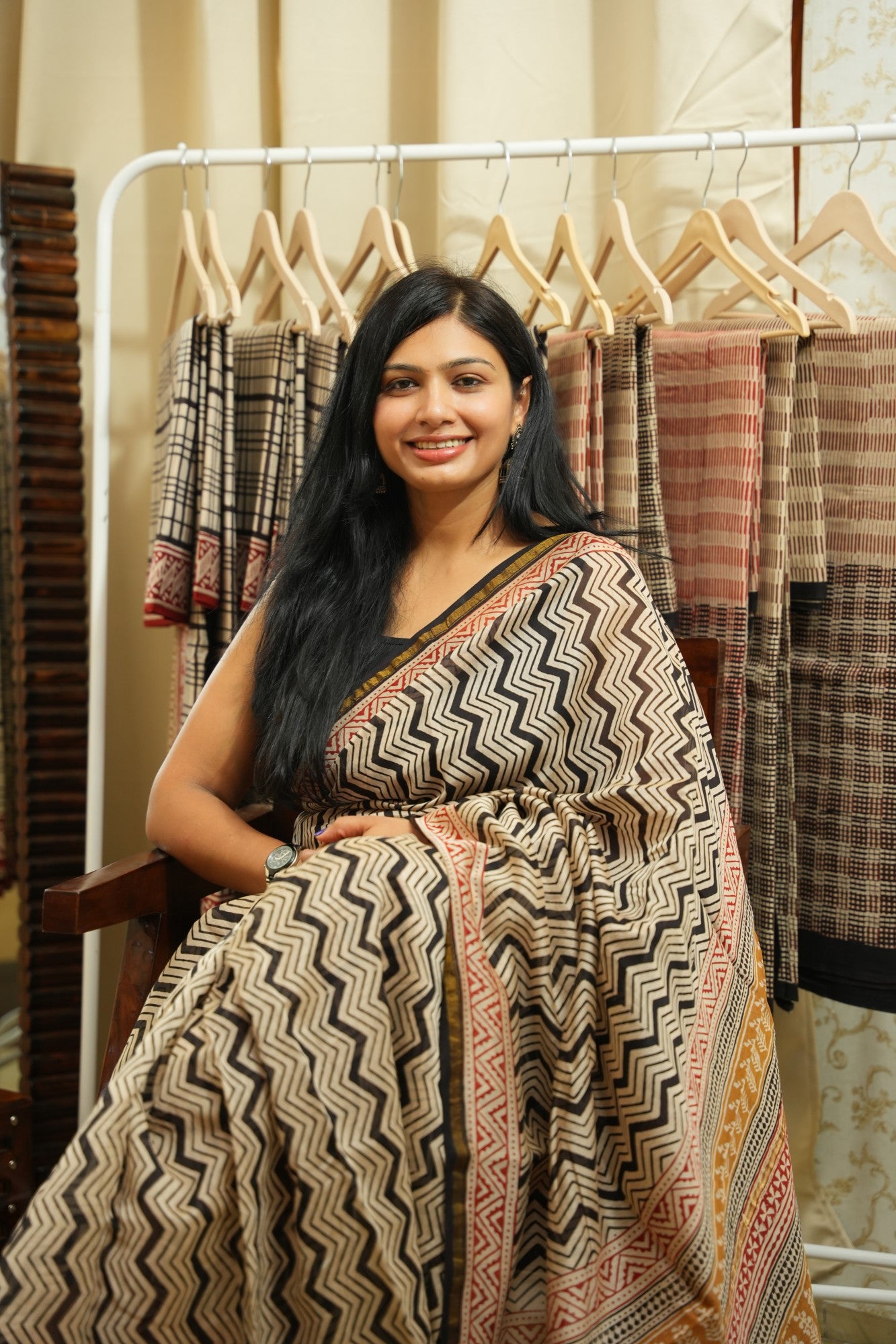 KRITIKA_Zig Zag Stripe Bagru HBP Chanderi Cotton Silk Saree