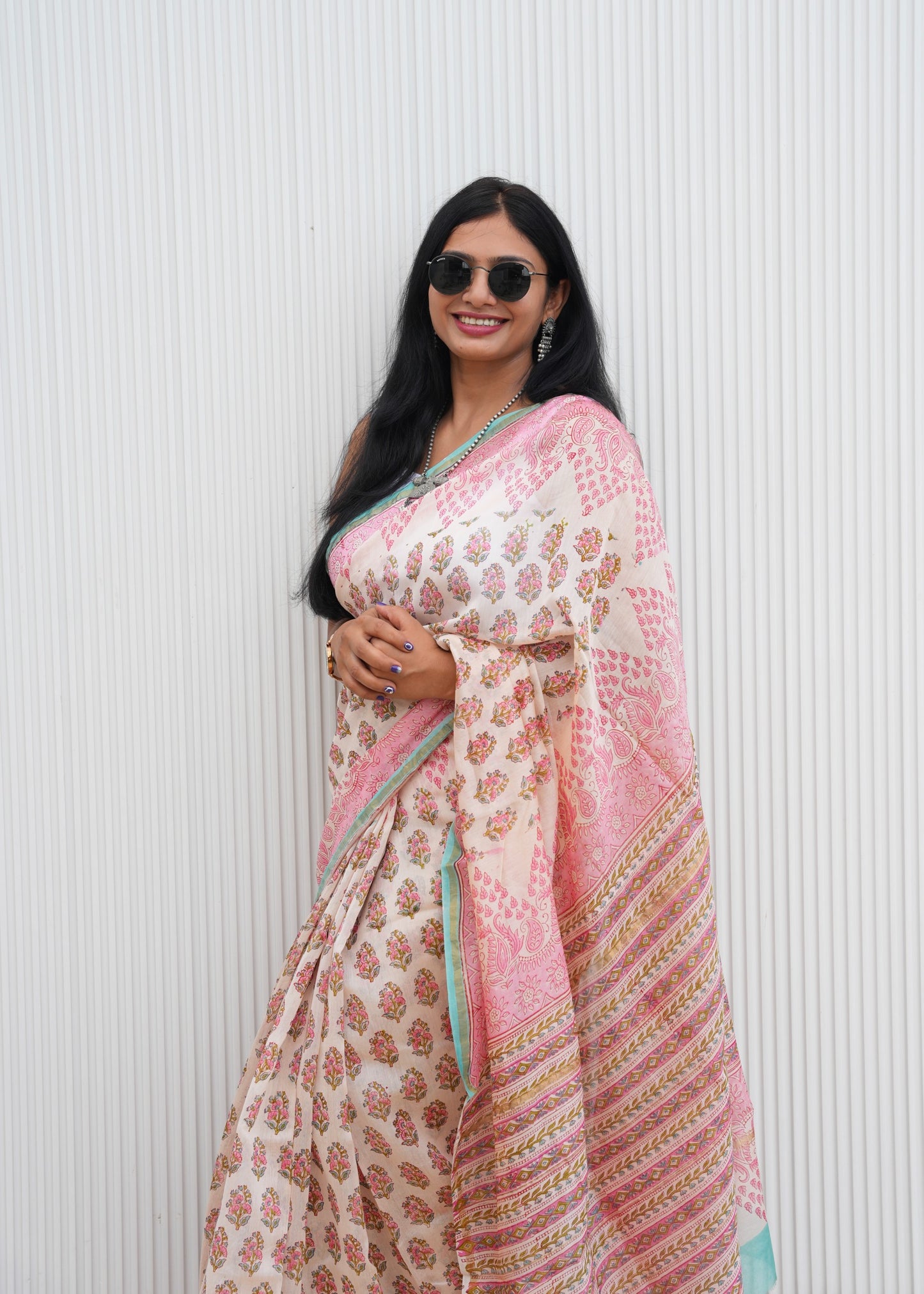 PRAKRITI_Floral Sanganeri HBP Chanderi Cotton Silk Saree