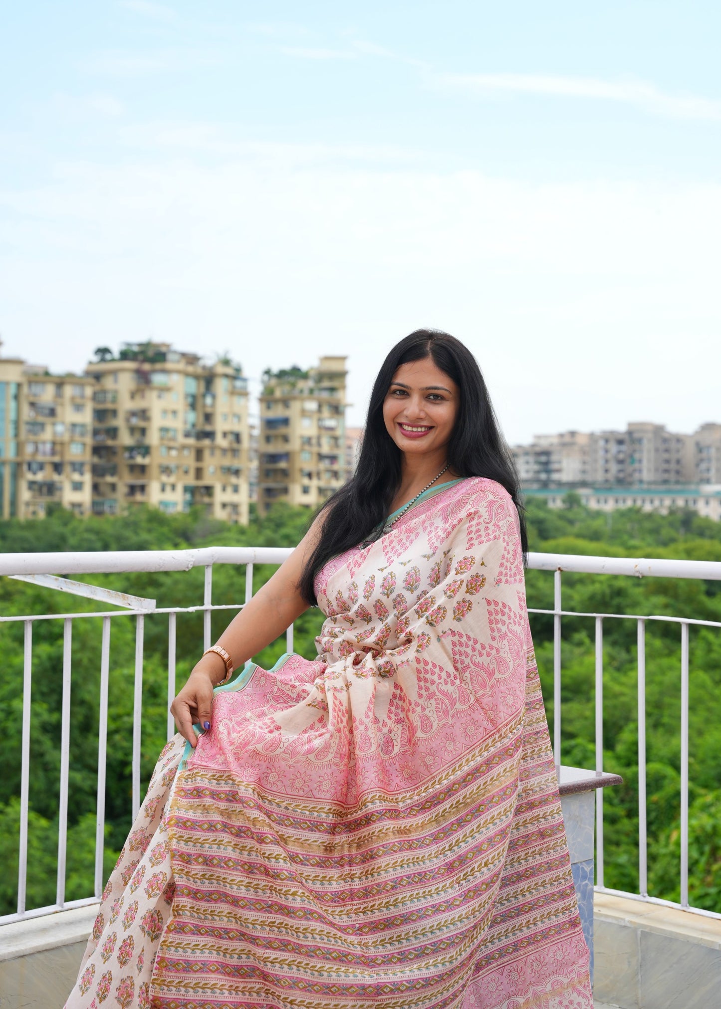 PRAKRITI_Floral Sanganeri HBP Chanderi Cotton Silk Saree