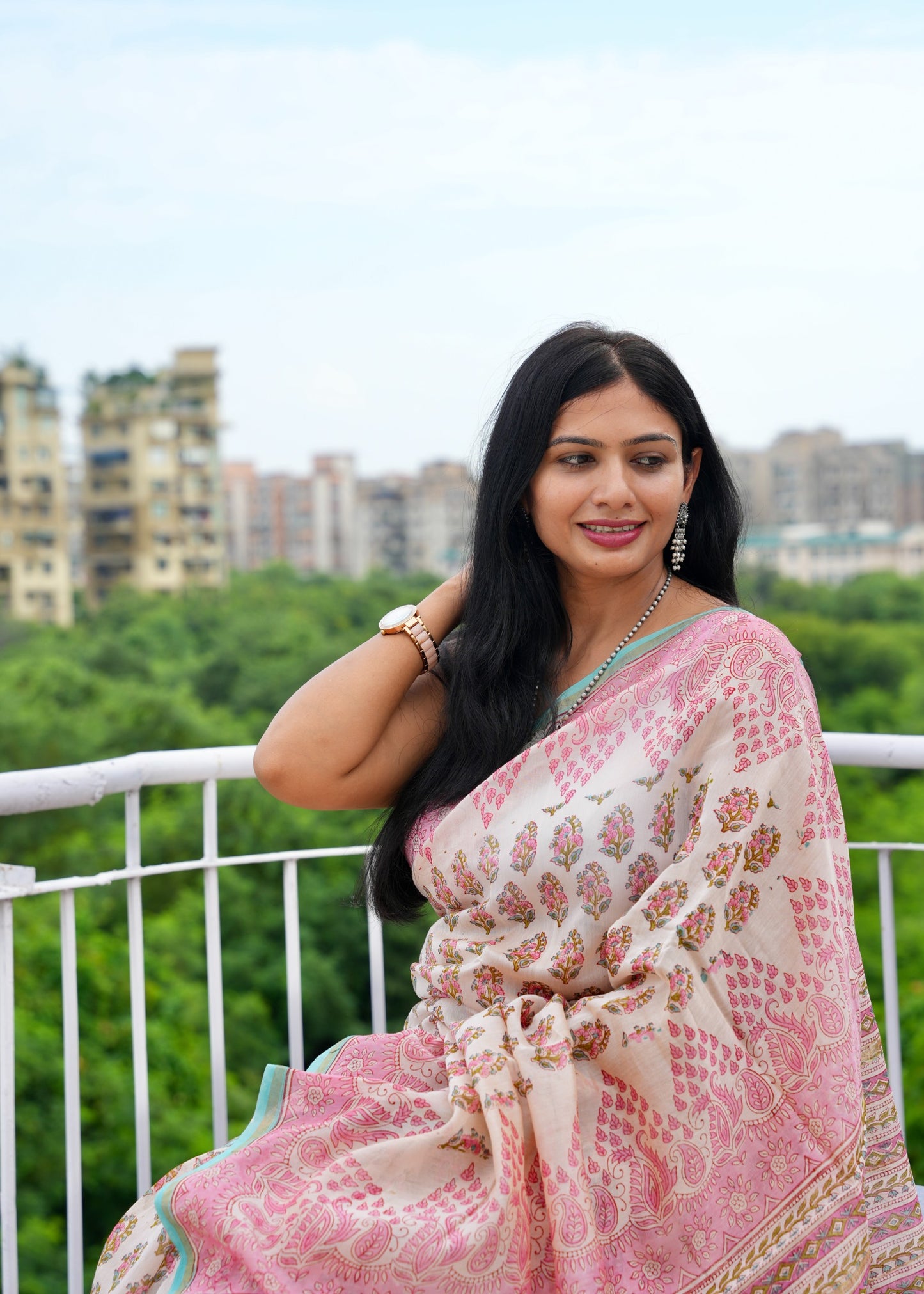 PRAKRITI_Floral Sanganeri HBP Chanderi Cotton Silk Saree