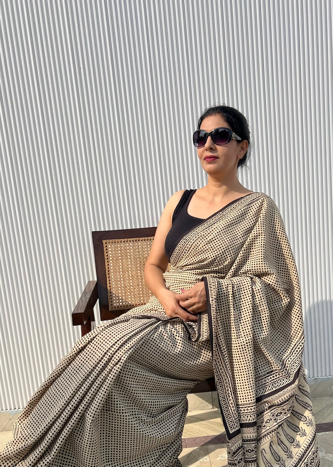 CHHAYA_Heritage Bagru Hand Block Printed Pure Cotton Checks Saree