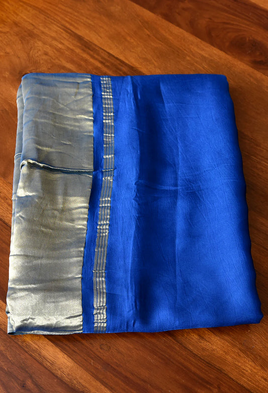 Royal Blue Colour Modal Plain Saree With Tissue Pallu