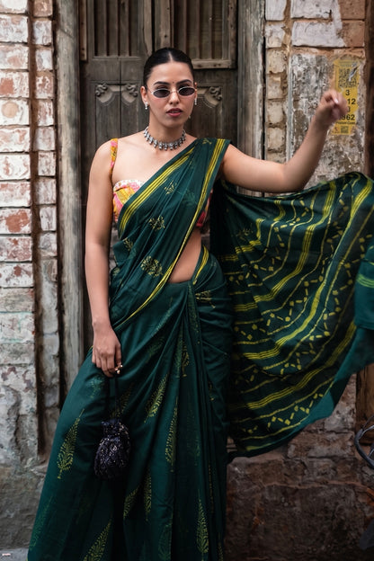 Gitika_Dhara Earthy Dabu Green Cotton Saree