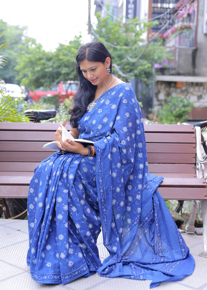 NANDITA_Indigo Natural Dye Dabu HBP Mul Cotton Saree