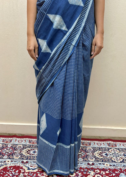 NAMITA_Indigo Natural Dye Dabu HBP Mul Cotton Saree