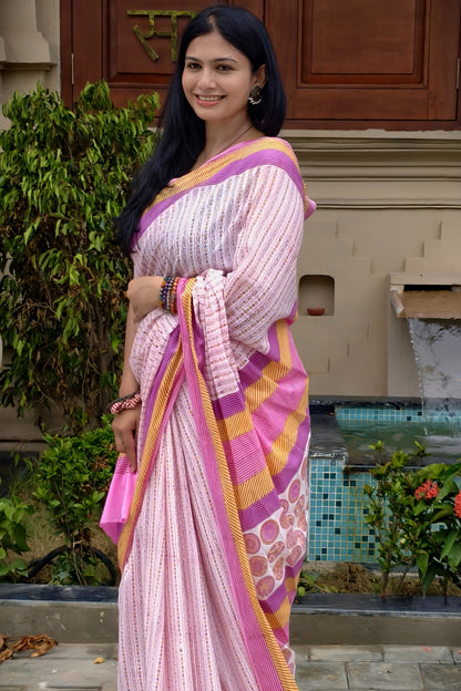 PAKHI_Heritage Sanganeri Hand Block Printed Pure Cotton Saree