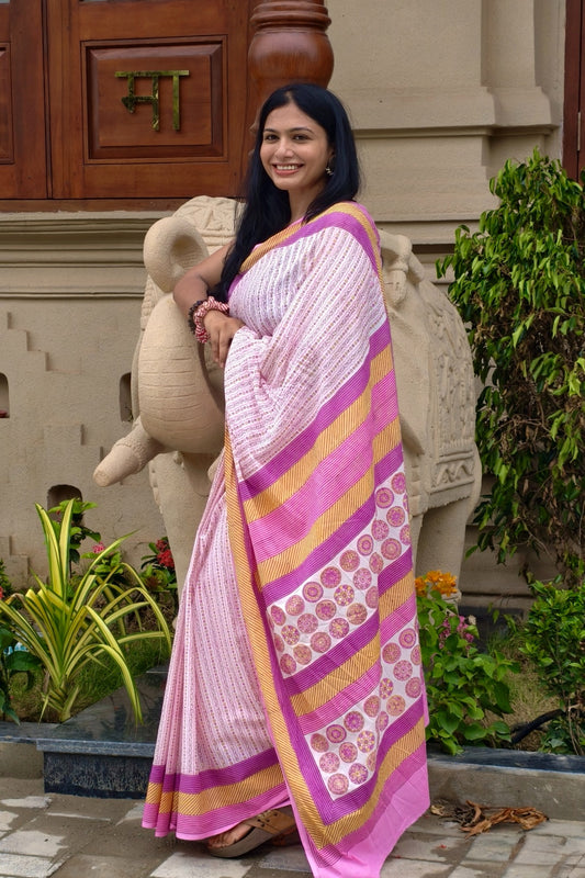 PAKHI_Heritage Sanganeri Hand Block Printed Pure Cotton Saree