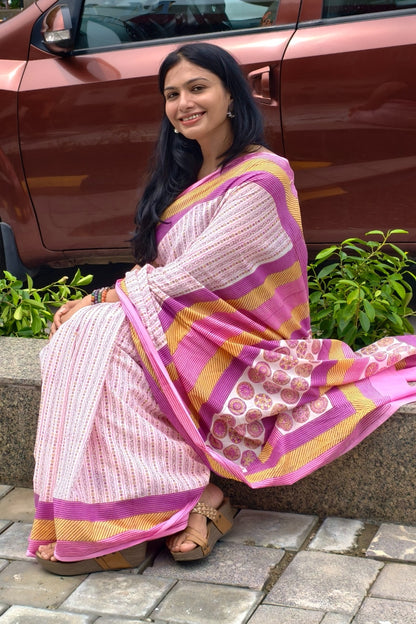 PAKHI_Heritage Sanganeri Hand Block Printed Pure Cotton Saree