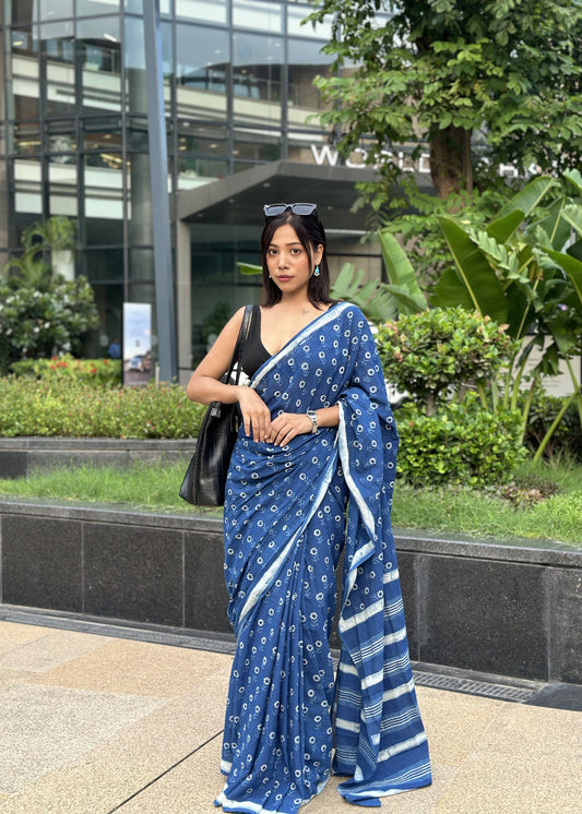 NIDHI_Indigo Mul Cotton Saree