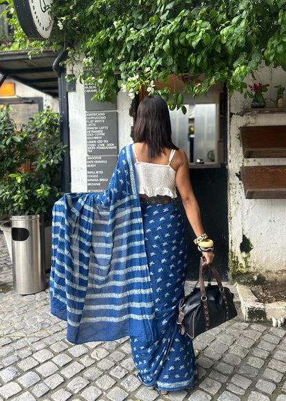 NALINI_Indigo Mul Cotton Saree