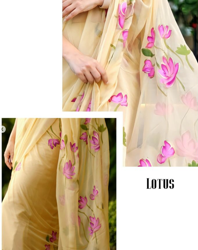 Beige - Handpainted Chiffon Saree