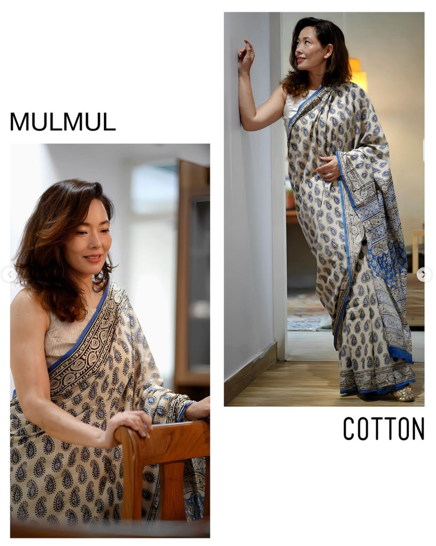 Off White_ Blue Paisely Mulmul Cotton Saree