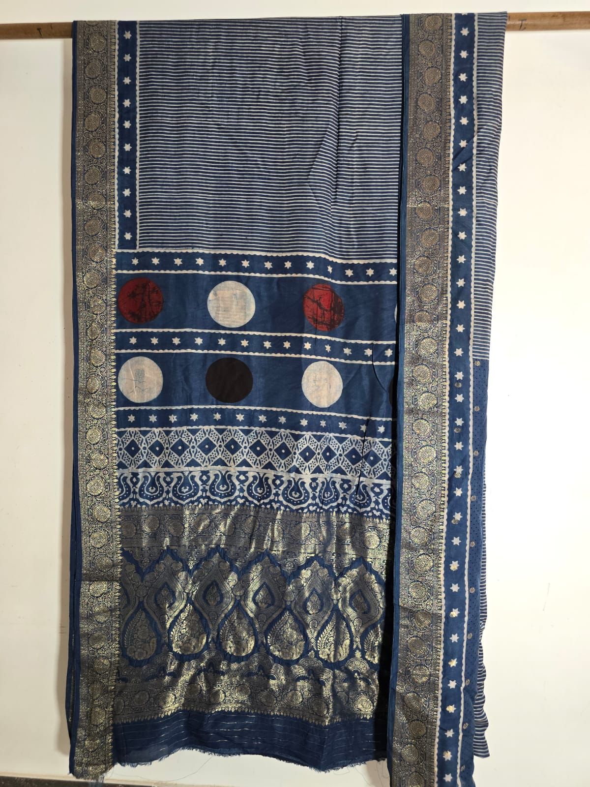 Indigo - Ajrakh Handblock Dola Silk Saree