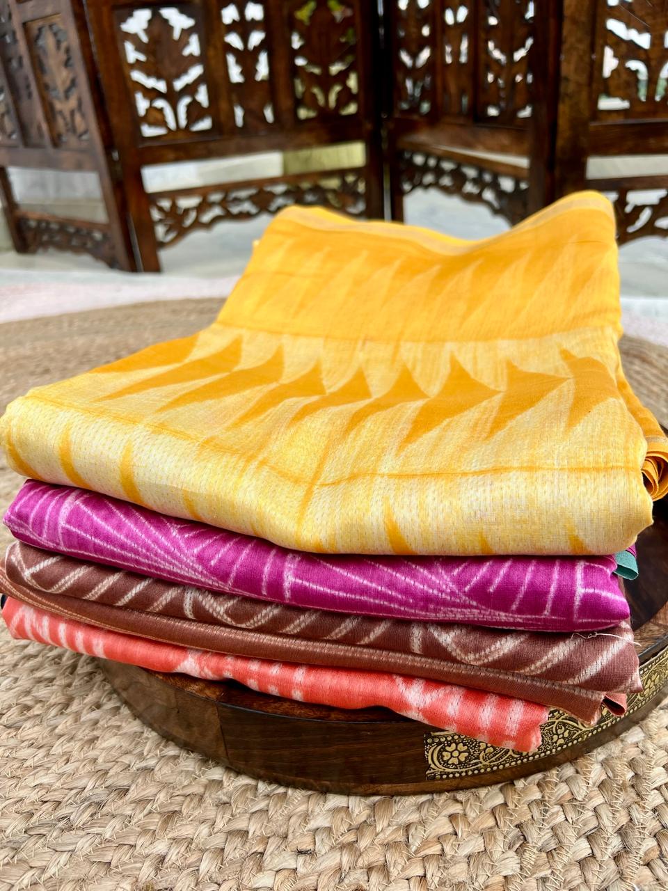 Yellow - Nui Shibori Tie-Dye Chanderi Cotsilk Saree with Mukaish Work on Pallu