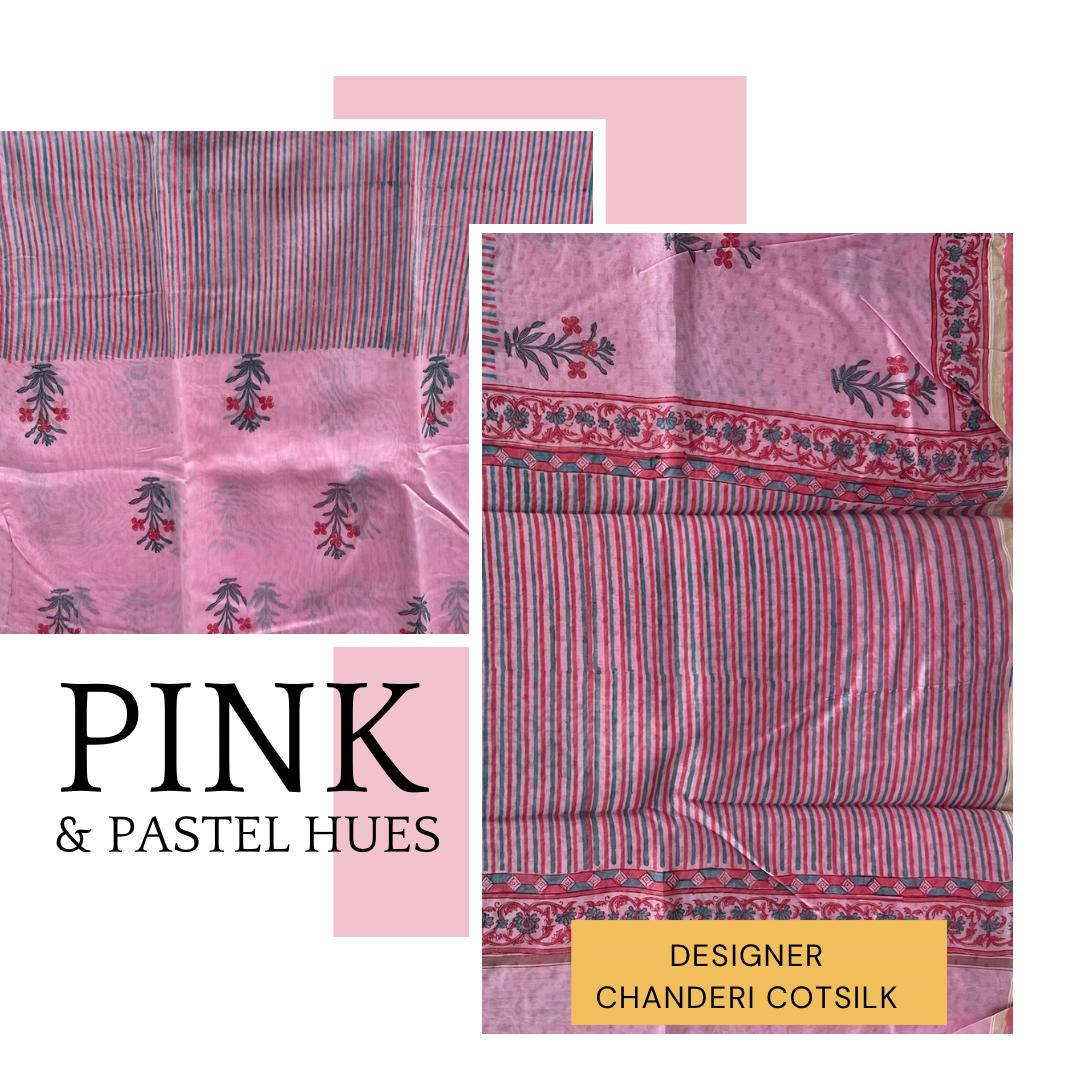 Pastel Pink Sanganer Handblock Cotton Silk Saree