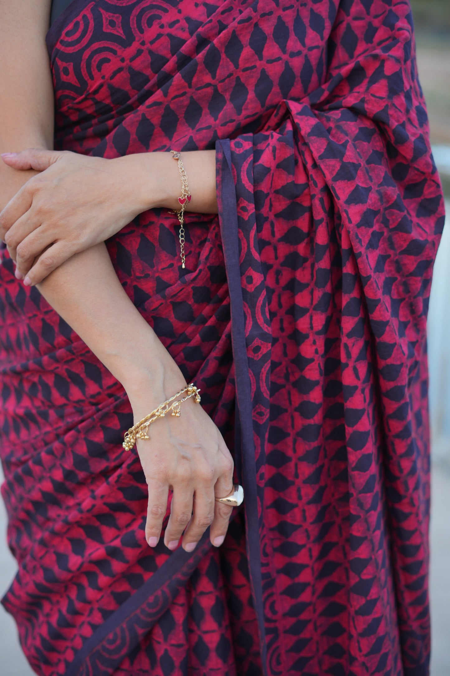 natural-wine-brown-dabu-print-saree-for-office-wear