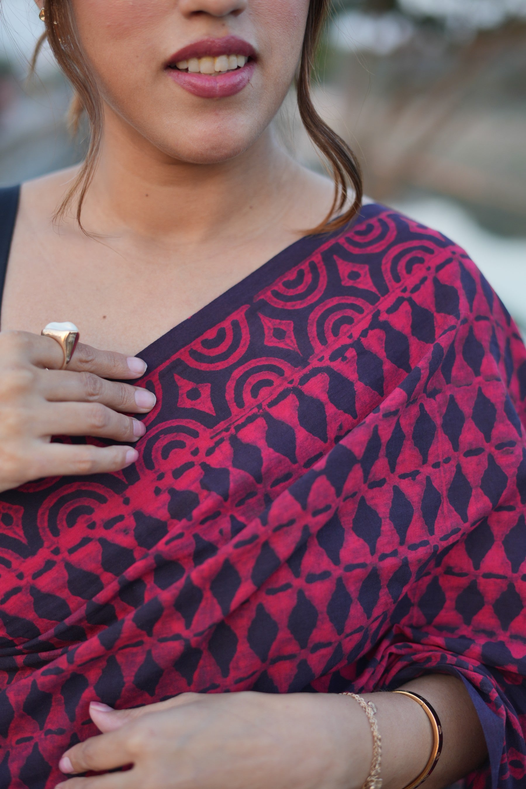 natural-wine-brown-dabu-print-saree-for-office-wear